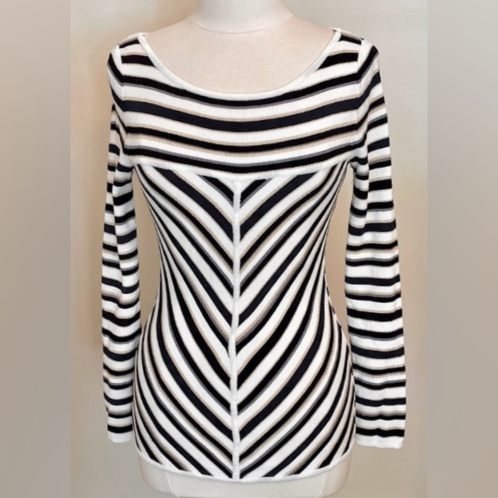 White House Black Market Seaside Metallic Stripes S Effortless Coastal Chic Top